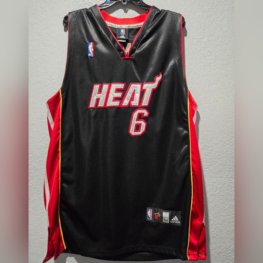 Adidas LeBron James Heat Black and Red NBA Jersey